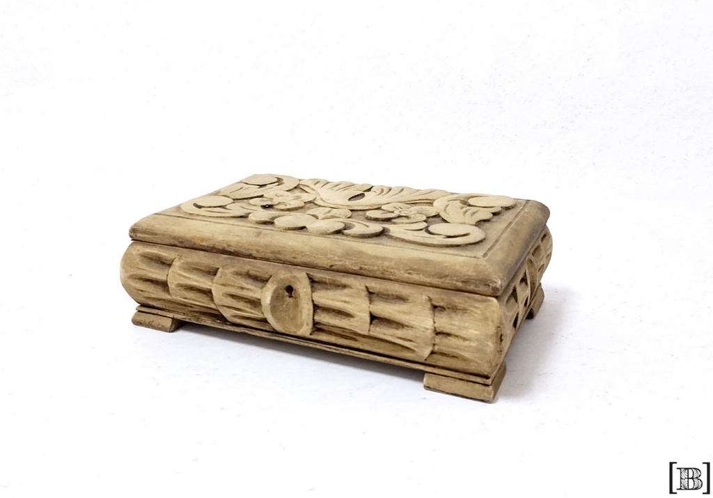 [DM000377] Caja madera flores talladas