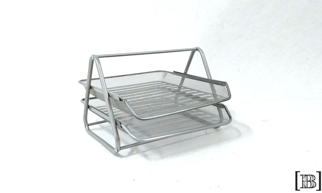 Bandeja de escritorio metálica plateada