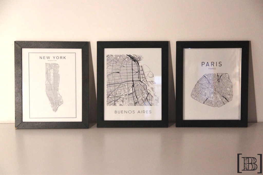[DP00129] Tríptico mapas ciudades NYC/BSAS/PARIS