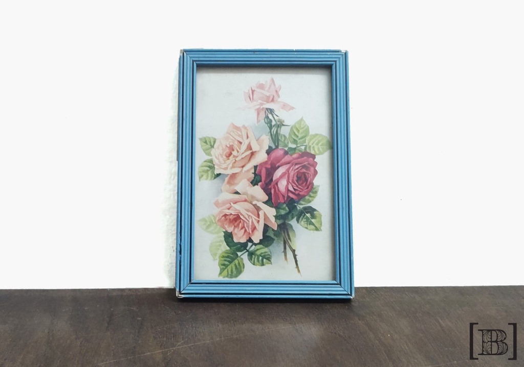 Cuadrito marco celeste rosas