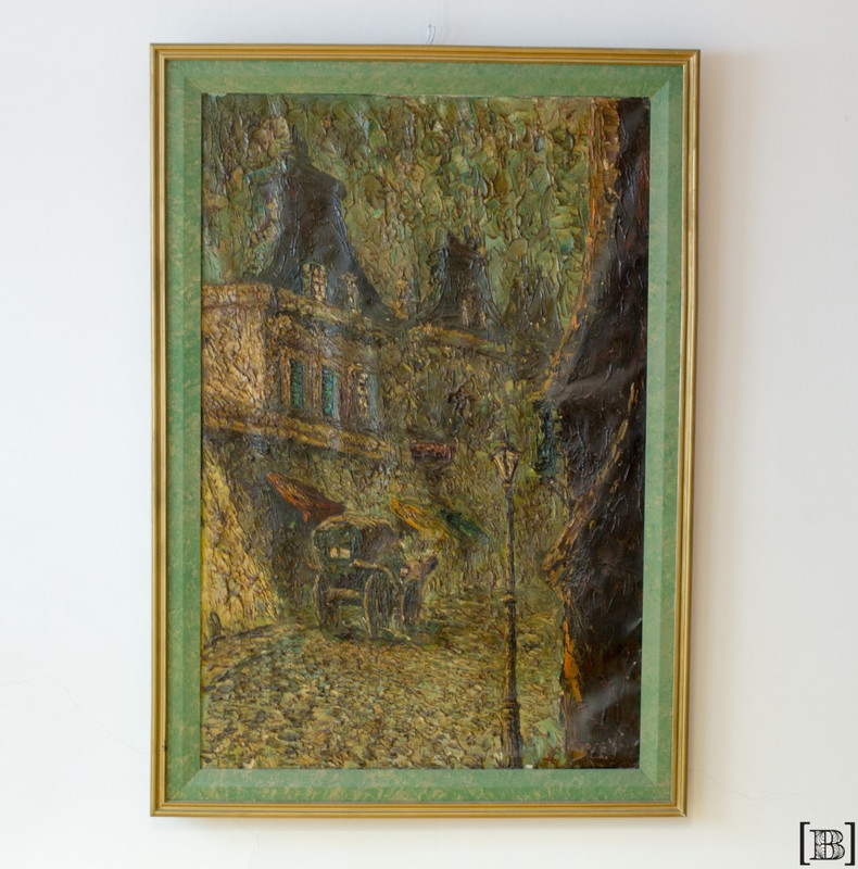 [DP00184] Cuadro pintura calle marco dorado