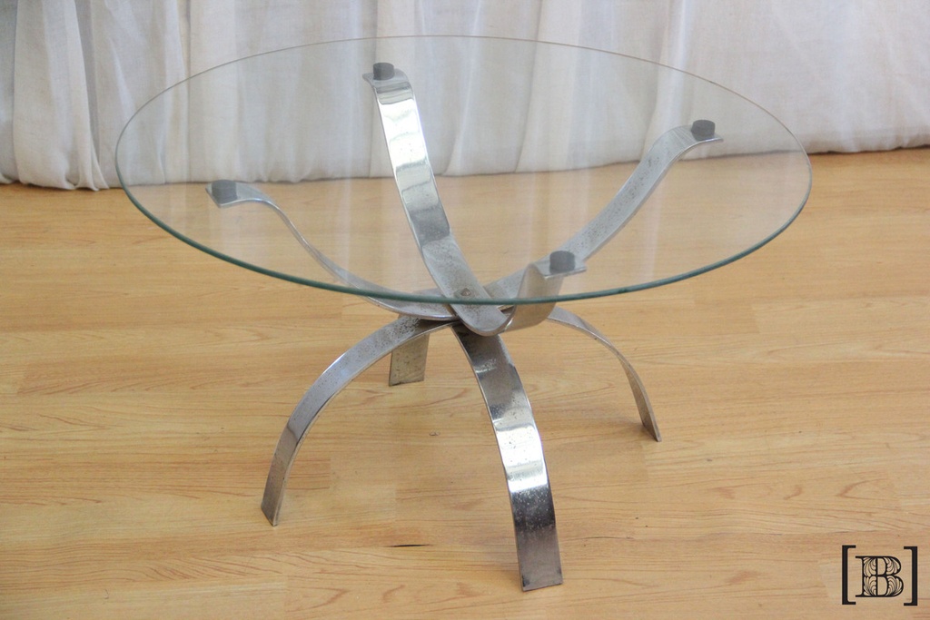 [MA00020] Mesita redonda de vidrio con patas cromadas