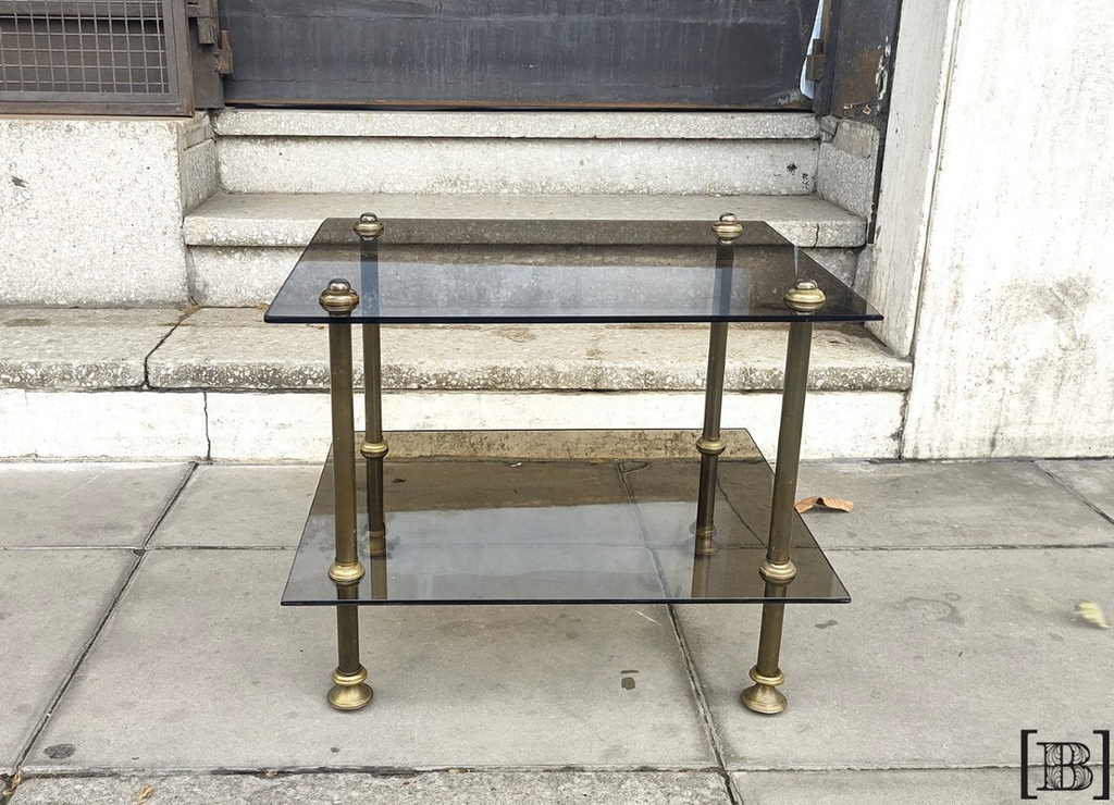 Mesa rectangular vidrio fumé y bronce