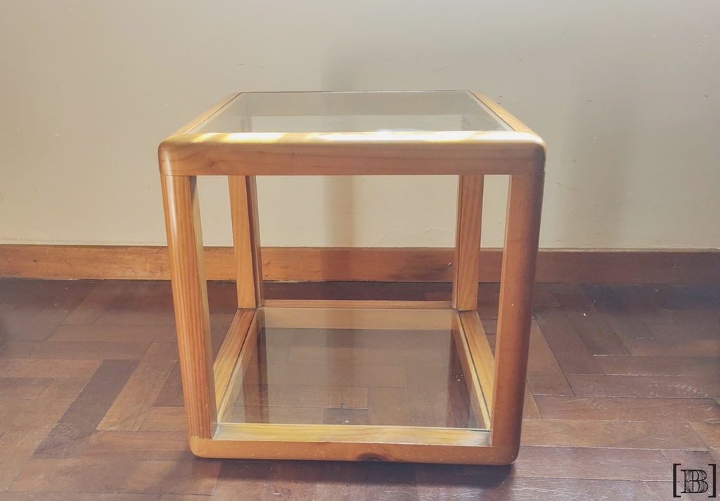 Mesa cuadrada madera 2 planos vidrio