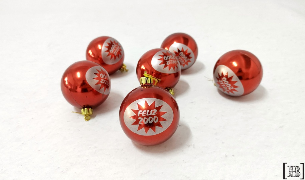 [NA00006] Bolas Navidad rojas feliz 2000 (6 unidades)