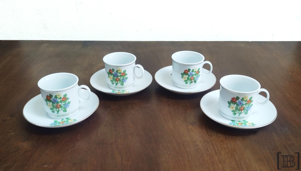 [VV00103] Tazas de café con flores x 4 unidades