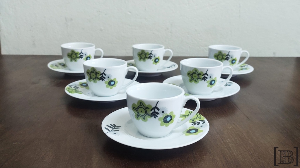 Tazas de Cafe con flores verdes x 8 unidades