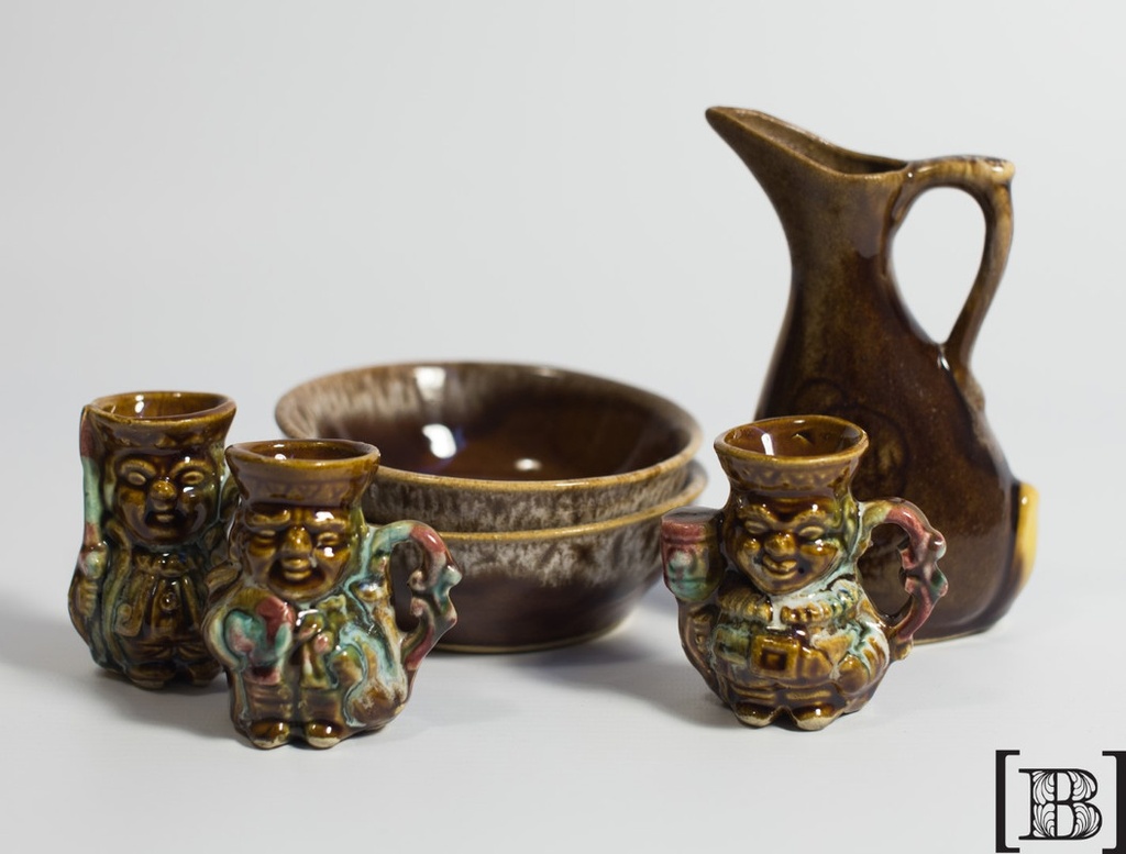 [VV00154] Set Jarra + 3 jarros + 3 cuencos cerámica artesanal