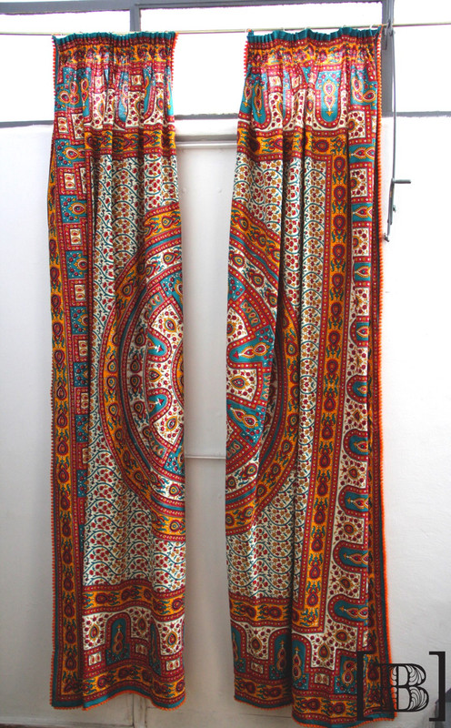 [XM00059] Cortinas patas hindu flores x 2 paños