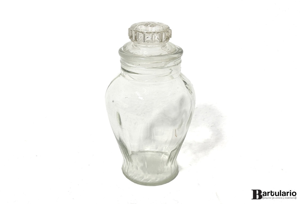 Frasco antiguo de vidrio con tapa