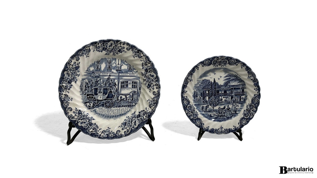 Set de platos decorativos azules con soporte x 2 unidades